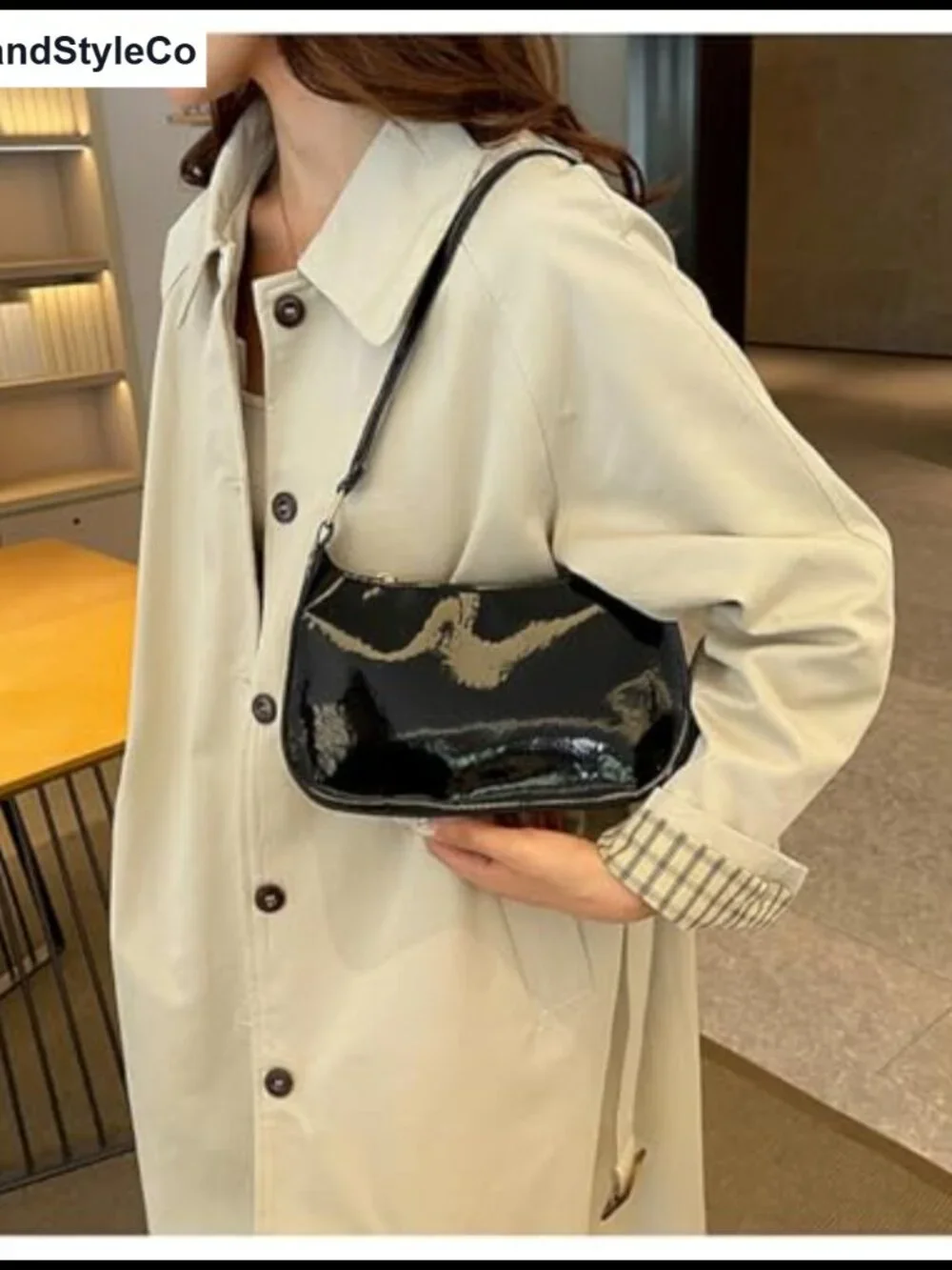 Patent Vegan Leather Mini Hobo Clutch Evening Purse